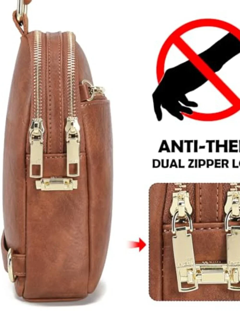 Anti Theft RFID Sling Bag Crossbody with 8 Card Slots Vegan Leather